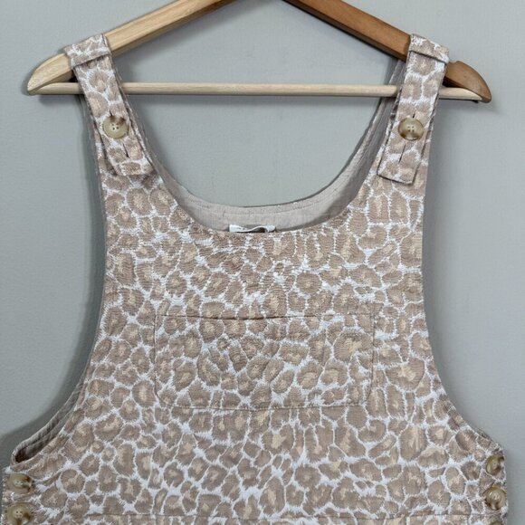 Storia Leopard Print Jacquard Overall Mini Dress Women's Large Beige Boho NWOT - Picture 5 of 10